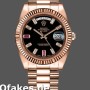 Super Clone Men's Rolex Day-Date-218235, 41mm, Rose Gold, Black Dial with Diamonds and Rubies, Men’s Black
