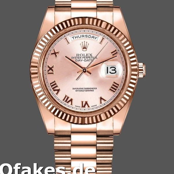 Super Clone Men's Rolex Day-Date-218235, 41mm, Pink Roman Numerals Dial, Rose Gold, Men’s Pink