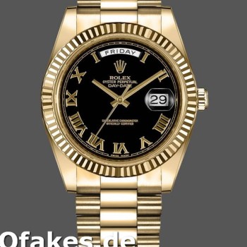 Super Clone Men's Rolex Day-Date-218238, 41mm, Yellow Gold, Black Roman Numeral Dial, Men’s Black