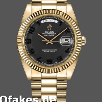 Super Clone Men's Rolex Day-Date-218238, 41mm, Yellow Gold, Concentric Circle Black Dial, Men’s Black