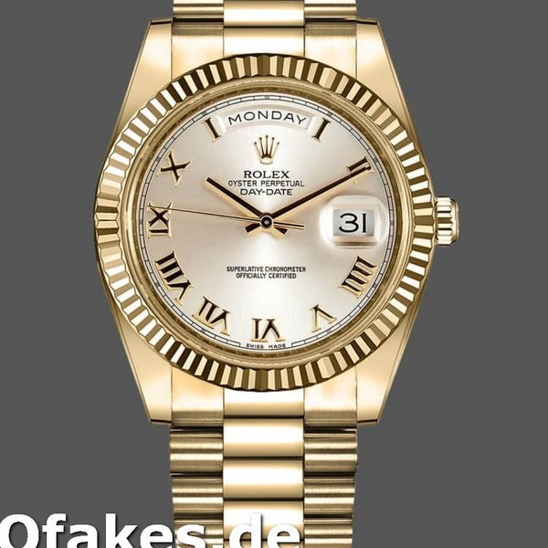 Super Clone Men's Rolex Day-Date-218238, 41mm, Yellow Gold, Silver Roman Numeral Dial, Men’s Silver