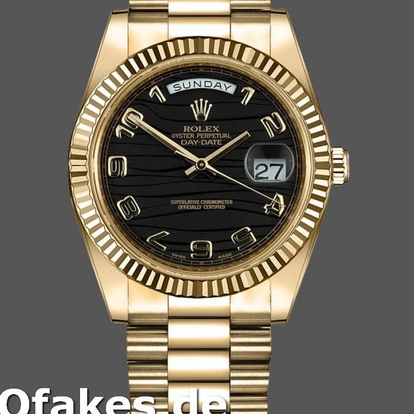 Super Clone Men's Rolex Day-Date-218238, 41mm, Yellow Gold, Wave Black Dial, Men’s Black