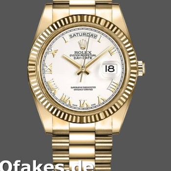 Super Clone Men's Rolex Day-Date-218238, 41mm, White Roman Numeral Dial, Yellow Gold, Men’s White