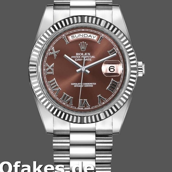 Super Clone Men's Rolex Day-Date-218239, 41mm, White Gold, Chocolate Brown Roman Numerals Dial, Men’s Chocolate Brown