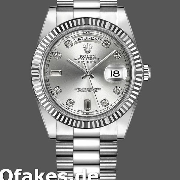 Super Clone Men's Rolex Day-Date-218239, 41mm, White Gold, Diamond Silver Dial, Men’s Silver