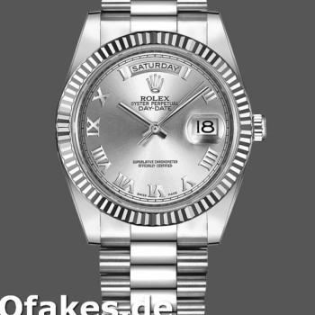 Super Clone Men's Rolex Day-Date-218239, 41mm, White Gold, Silver Roman Numerals Dial, Men’s Silver