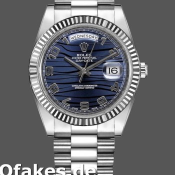 Super Clone Men's Rolex Day-Date-218239, 41mm, White Gold, Wave Blue Dial, Men’s Blue