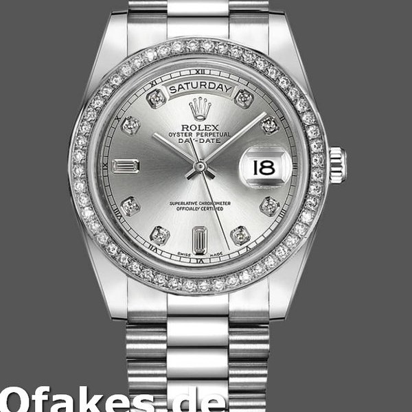Super Clone Men's Rolex Day-Date-218349, 41mm, Silver Diamond Dial, Men’s Silver