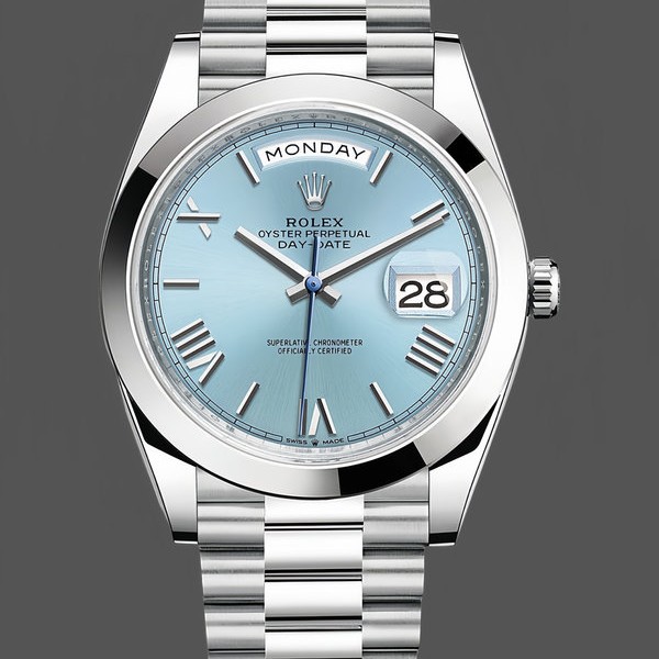 Super Clone Men's Rolex Day-Date-228206, 40mm, Platinum, Ice Blue Quadrant Dial, Men’s Ice Blue