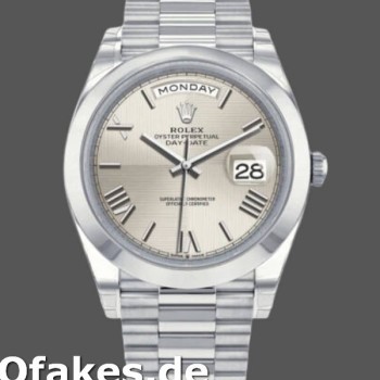 Super Clone Men's Rolex Day-Date-228206, 40mm, Silver Roman Numeral Dial, Platinum, Men’s Silver