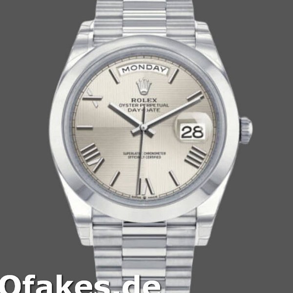 Super Clone Men's Rolex Day-Date-228206, 40mm, Silver Roman Numeral Dial, Platinum, Men’s Silver