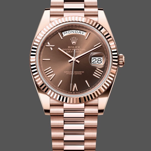 Super Clone Men's Rolex Day-Date-228235, 40mm, Chocolate Brown Dial, Fluted Bezel, Men’s Chocolate Brown