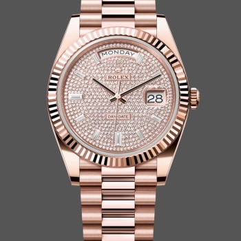Super Clone Men's Rolex Day-Date-228235, 40mm, Diamond Paved Dial, Fluted Bezel, Men’s Diamond Paved