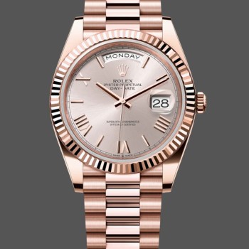 Super Clone Men's Rolex Day-Date-228235, 40mm, Sundust, Roman Numeral Dial, Fluted Bezel, Men’s Sundust