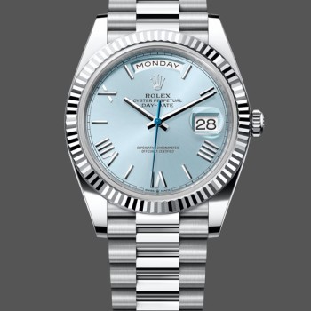 Super Clone Men's Rolex Day-Date 40mm Men's-228236 0012-Fluted Bezel-Ice Blue Dial Ice Blue
