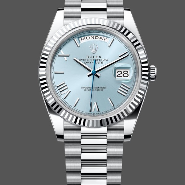 Super Clone Men's Rolex Day-Date 40mm Men's-228236 0012-Fluted Bezel-Ice Blue Dial Ice Blue