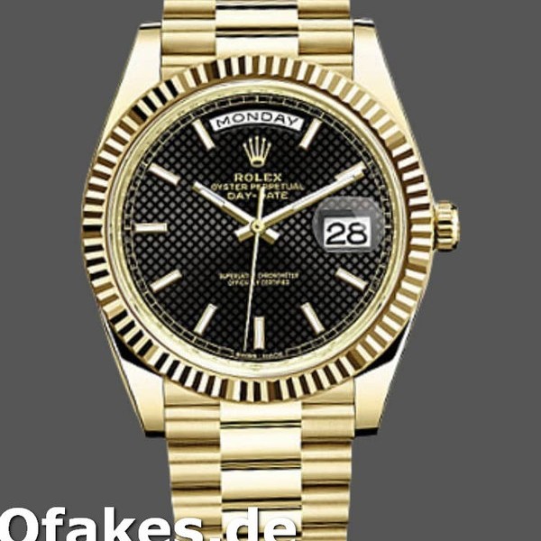Super Clone Men's Rolex Day-Date-228238, 40mm, Black Diagonal Motif Dial, Fluted Bezel, Men’s Black