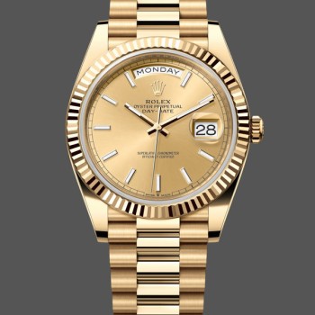 Super Clone Men's Rolex Day-Date-228238, 40mm, Champagne Diamond Dial, Fluted Bezel, Men’s Champagne