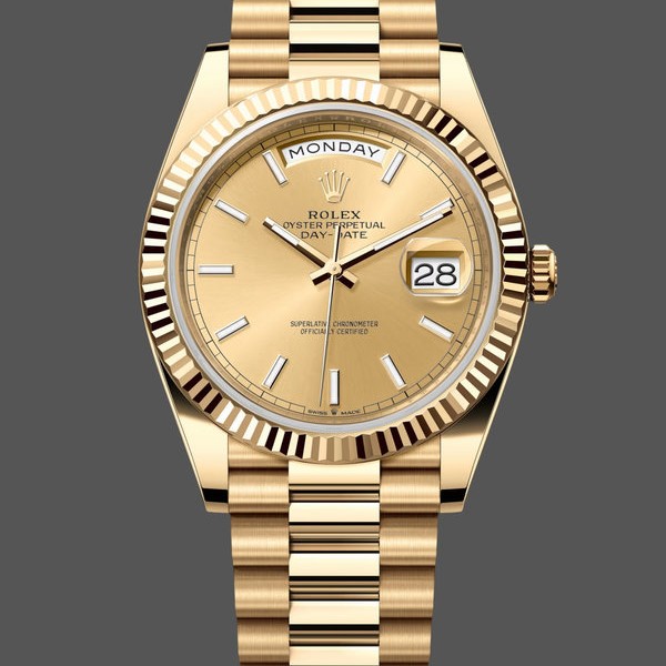 Super Clone Men's Rolex Day-Date-228238, 40mm, Champagne Diamond Dial, Fluted Bezel, Men’s Champagne