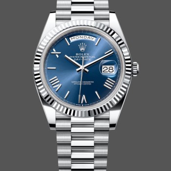 Super Clone Men's Rolex Day-Date-228239, 40mm, Blue Roman Dial, Fluted Bezel, Men’s Blue