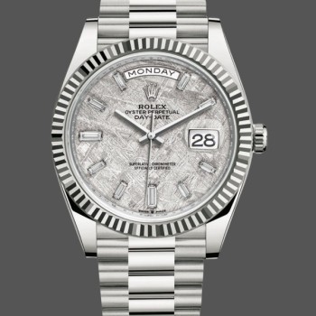 Super Clone Men's Rolex Day-Date-228239, 40mm, Meteorite Grey Dial, Fluted Bezel, Men’s Grey