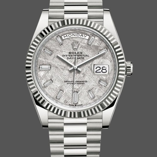 Super Clone Men's Rolex Day-Date-228239, 40mm, Meteorite Grey Dial, Fluted Bezel, Men’s Grey