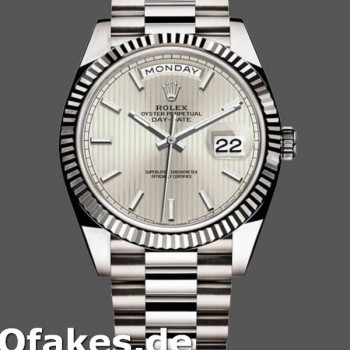 Super Clone Men's Rolex Day-Date-228239, 40mm, Silver Stripe Motif Dial, Fluted Bezel, Men’s Silver