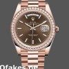 Super Clone Men's Rolex Day-Date-228345RBR, 40mm, Chocolate Brown Diagonal Motif Dial, Diamond Bezel, Men’s Chocolate Brown