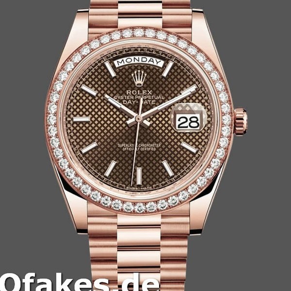 Super Clone Men's Rolex Day-Date-228345RBR, 40mm, Chocolate Brown Diagonal Motif Dial, Diamond Bezel, Men’s Chocolate Brown