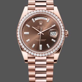 Super Clone Men's Rolex Day‑Date-228345RBR, 40mm, Chocolate Brown, Diamond Dial, Diamond Bezel, Men’s Chocolate Brown