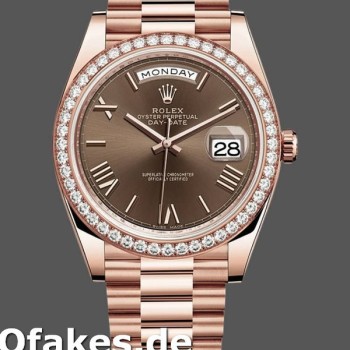 Super Clone Men's Rolex Day-Date-228345RBR, 40mm, Chocolate Brown Roman Dial, Diamond Bezel, Men’s Chocolate Brown