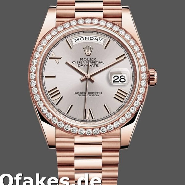 Super Clone Men's Rolex Day‑Date-228345RBR, 40mm, Sundust Roman Dial, Diamond Bezel, Men’s Sundust