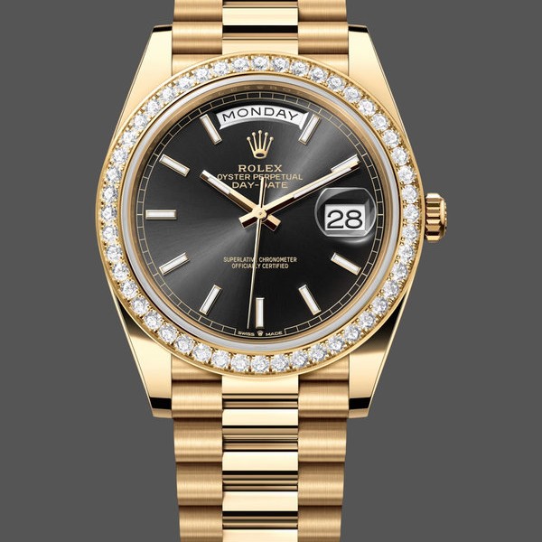 Super Clone Men's Rolex Day‑Date-228348RBR 0043, 40mm, Black Diamond Dial, Diamond Bezel, Men’s Black
