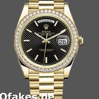 Super Clone Men's Rolex Day-Date-228348RBR, 40mm, Black Diagonal Motif Dial, Diamond Bezel, Men’s Black