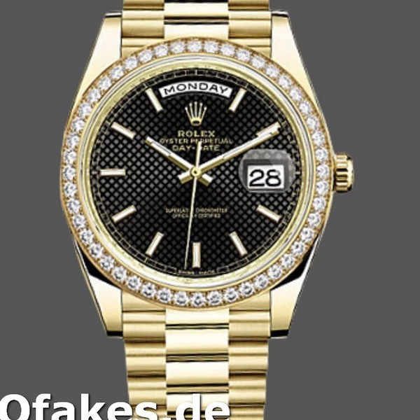 Super Clone Men's Rolex Day-Date-228348RBR, 40mm, Black Diagonal Motif Dial, Diamond Bezel, Men’s Black