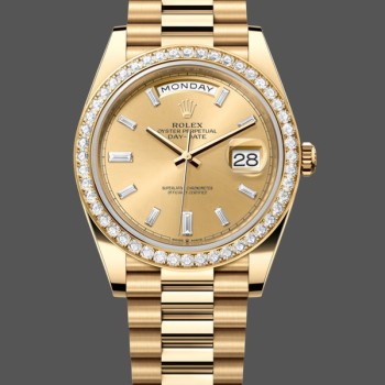 Super Clone Men's Rolex Day‑Date-228348RBR, 40mm, Champagne, Diamond Dial, Diamond Bezel, Men’s Champagne