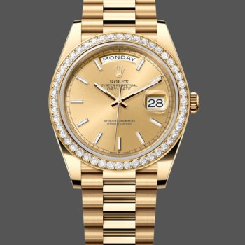 Super Clone Men's Rolex Day-Date-228348RBR, 40mm, Champagne Index Dial, Diamond Bezel, Men’s Champagne