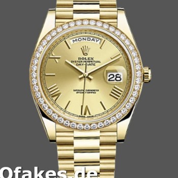 Super Clone Men's Rolex Day-Date-228348RBR, 40mm, Champagne Roman Dial, Diamond Bezel, Men’s Champagne