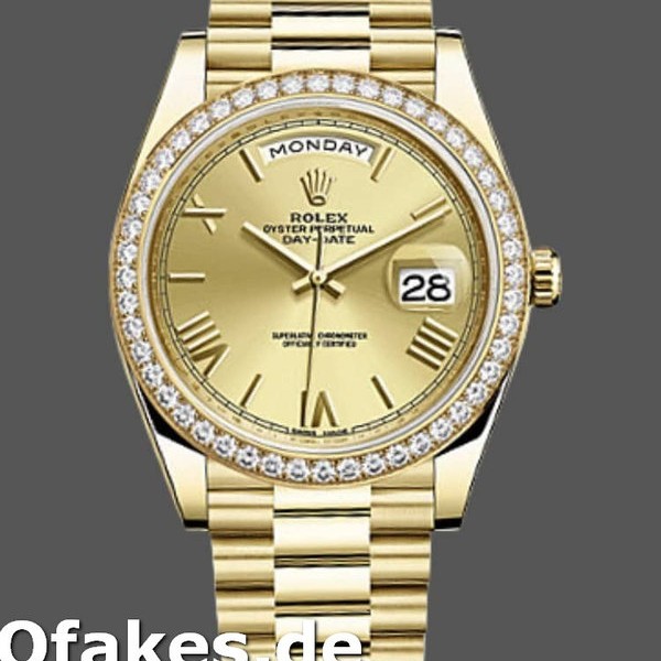 Super Clone Men's Rolex Day-Date-228348RBR, 40mm, Champagne Roman Dial, Diamond Bezel, Men’s Champagne