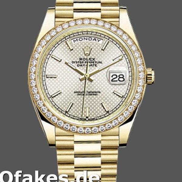 Super Clone Men's Rolex Day-Date-228348RBR, 40mm, Silver Diagonal Motif Dial, Diamond Bezel, Men’s Silver