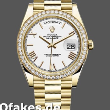 Super Clone Men's Rolex Day-Date-228348RBR, 40mm, White Roman Dial, Diamond Bezel, Men’s White