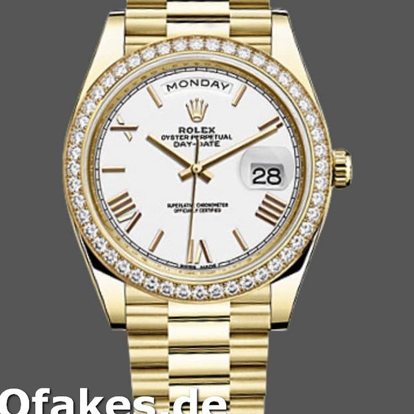 Super Clone Men's Rolex Day-Date-228348RBR, 40mm, White Roman Dial, Diamond Bezel, Men’s White