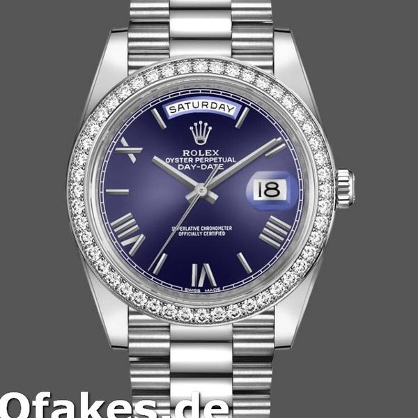 Super Clone Men's Rolex Day‑Date-228349RBR, 40mm, Blue Roman Dial, Diamond Bezel, Men’s Blue