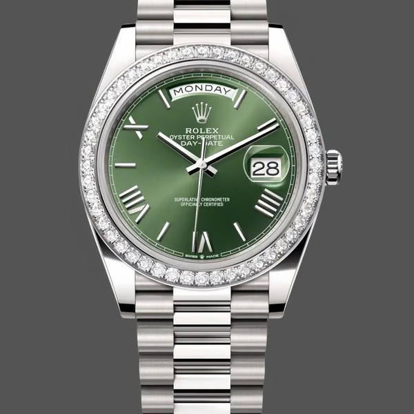 Super Clone Men's Rolex Day‑Date-228349RBR, 40mm, Green Roman Dial, Diamond Bezel, Men’s Green
