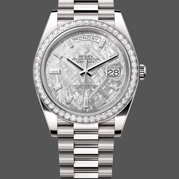 Super Clone Men's Rolex Day-Date-228349RBR, 40mm, Meteorite Dial, Diamond Bezel, Men’s Meteorite