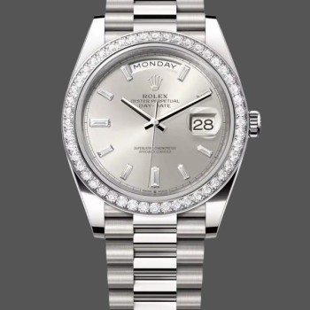 Super Clone Men's Rolex Day‑Date-228349RBR, 40mm, Silver Dial, Diamond Bezel, Men’s Silver