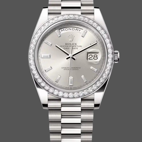 Super Clone Men's Rolex Day‑Date-228349RBR, 40mm, Silver Dial, Diamond Bezel, Men’s Silver