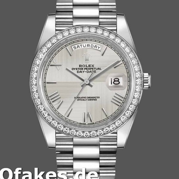 Super Clone Men's Rolex Day-Date-228349RBR, 40mm, Silver Roman Dial, Diamond Bezel, Men’s Silver