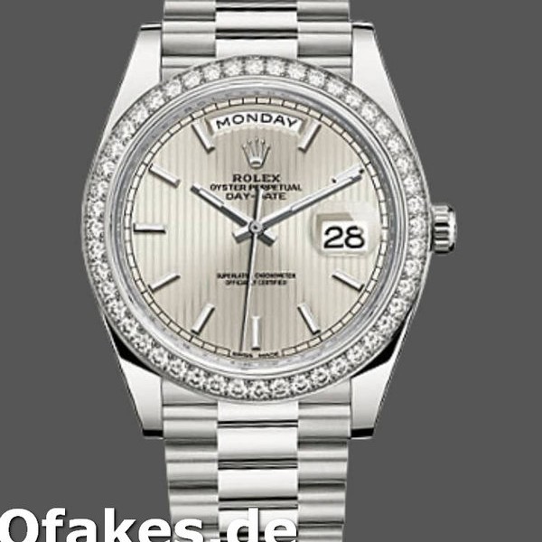 Super Clone Men's Rolex Day‑Date-228349RBR, 40mm, Silver Stripe Motif Dial, Diamond Bezel, Men’s Silver
