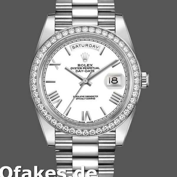 Super Clone Men's Rolex Day-Date-228349RBR, 40mm, White Roman Dial, Diamond Bezel, Men’s White